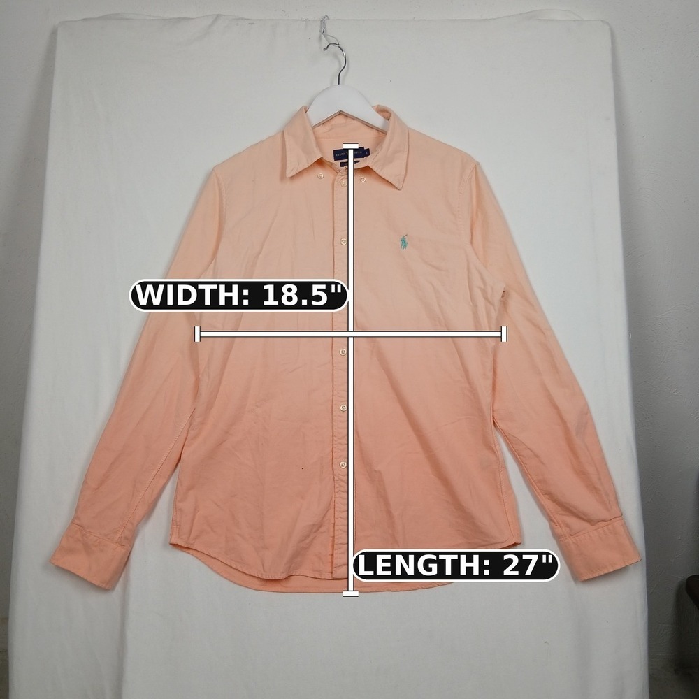 Ralph Lauren Custom Fit Button Down Shirt Youth L Peach Cotton Long Sleeve - Picture 6 of 10